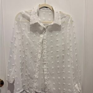 SHEIN Sheer White Polka Dot Blouse